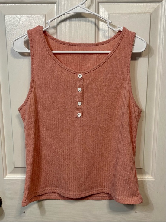 Tops - Women’s Ribbed Button Tank Top - Dusty Rose